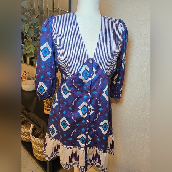 Garrie B Multi Puff Sleeve Button-Up Mini Dress - Picture 2 of 8